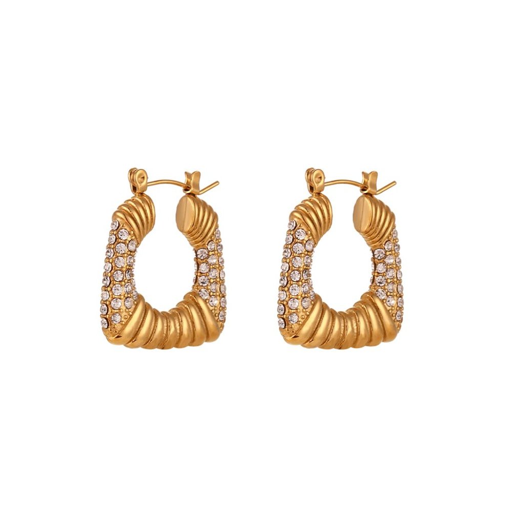 Zircon Chunky Square 18K Gold Plated Hoop Earrings Stainless Steel - Picture 9 of 13